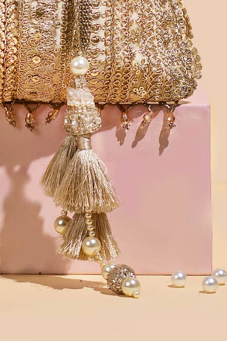 Buy_Amyra_Gold Pearls, Zari, Embroidery Naaz Thread Potli _Online_at_Aza_Fashions