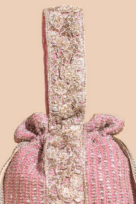 Amyra Pink Zari, Sequins Tara Thread And Embroidered Potli Online at Aza Fashions Amyra_Pink Zari, Sequins Tara Thread And Embroidered Potli _Online_at_Aza_Fashions