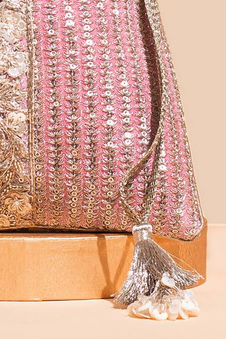 Buy Amyra Pink Zari, Sequins Tara Thread And Embroidered Potli Online at Aza Fashions Buy_Amyra_Pink Zari, Sequins Tara Thread And Embroidered Potli _Online_at_Aza_Fashions