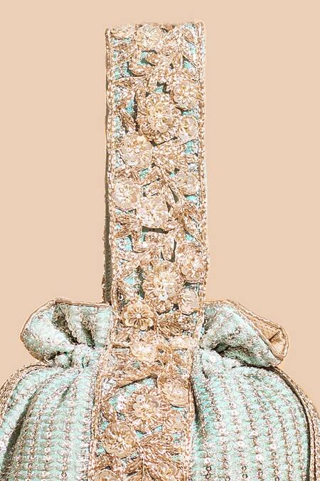 Amyra Green Zari Tara Stripe Embroidered Potli Online at Aza Fashions Amyra_Green Zari Tara Stripe Embroidered Potli _Online_at_Aza_Fashions