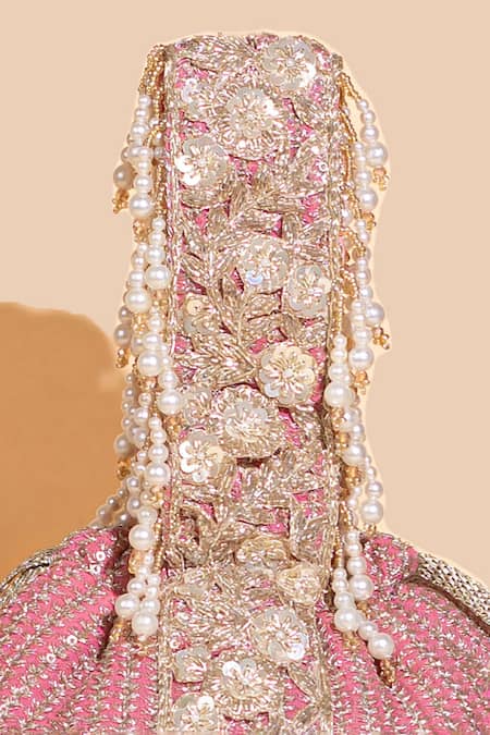 Amyra Pink Zari Tara Stripe Pattern Potli Online at Aza Fashions Amyra_Pink Zari Tara Stripe Pattern Potli _Online_at_Aza_Fashions