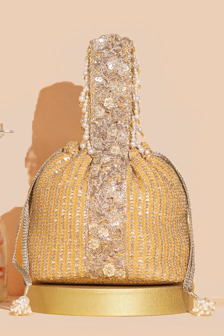 Shop Amyra Orange Zari Tara Embroidered Potli at Aza Fashions Shop_Amyra_Orange Zari Tara Embroidered Potli _at_Aza_Fashions