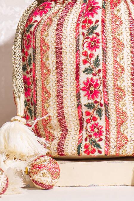 Shop_Amyra_Off White Zari, Sequins, Embroidery Zuri Thread Potli Bag_Online_at_Aza_Fashions
