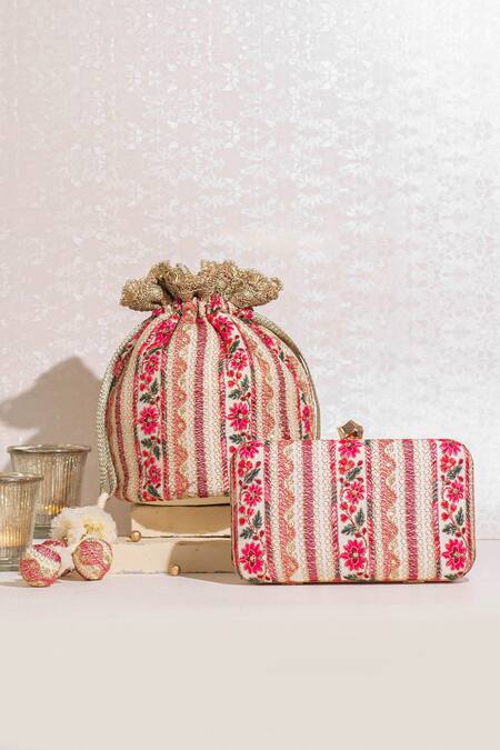 Amyra_Off White Zari, Sequins, Embroidery Zuri Thread Potli Bag_at_Aza_Fashions