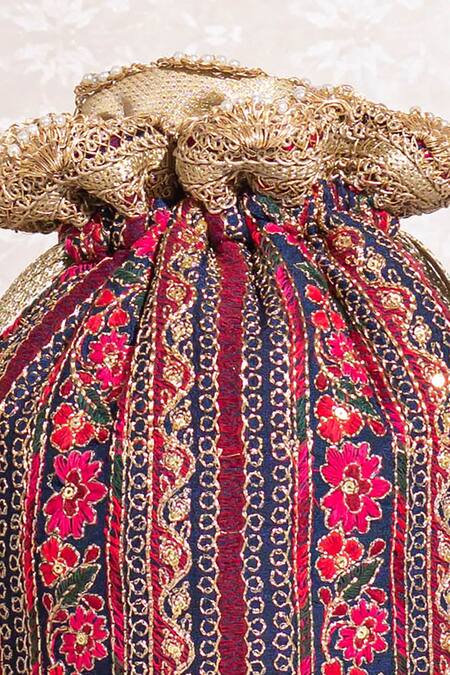 Amyra Blue Zari, Sequins, Embroidery Zuri Floral Thread Potli Bag Online at Aza Fashions Amyra_Blue Zari, Sequins, Embroidery Zuri Floral Thread Potli Bag_Online_at_Aza_Fashions