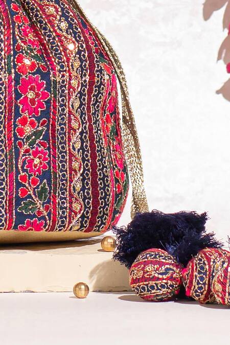 Buy Amyra Blue Zari, Sequins, Embroidery Zuri Floral Thread Potli Bag Online at Aza Fashions Buy_Amyra_Blue Zari, Sequins, Embroidery Zuri Floral Thread Potli Bag_Online_at_Aza_Fashions