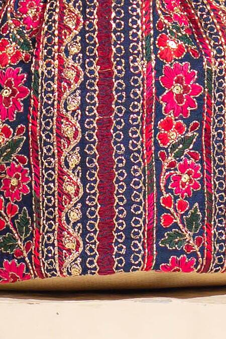 Shop Amyra Blue Zari, Sequins, Embroidery Zuri Floral Thread Potli Bag Online at Aza Fashions Shop_Amyra_Blue Zari, Sequins, Embroidery Zuri Floral Thread Potli Bag_Online_at_Aza_Fashions