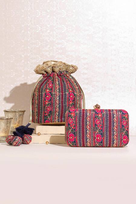 Amyra Blue Zari, Sequins, Embroidery Zuri Floral Thread Potli Bag at Aza Fashions Amyra_Blue Zari, Sequins, Embroidery Zuri Floral Thread Potli Bag_at_Aza_Fashions