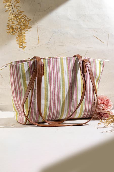 Amyra Brown New Yorker Striped Tote Bag 