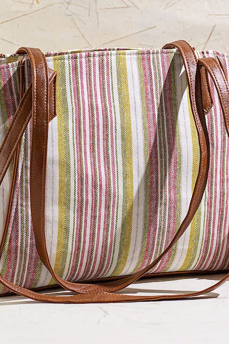 Shop Amyra Brown New Yorker Striped Tote Bag at Aza Fashions Shop_Amyra_Brown New Yorker Striped Tote Bag _at_Aza_Fashions