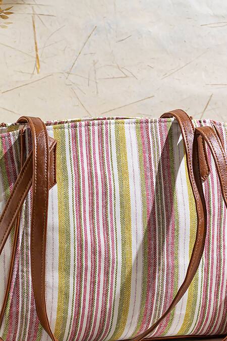 Shop Amyra Brown New Yorker Striped Tote Bag Online at Aza Fashions Shop_Amyra_Brown New Yorker Striped Tote Bag _Online_at_Aza_Fashions