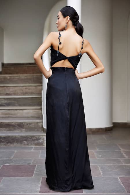 Parshya Overlap Pleated Embellished Gown 