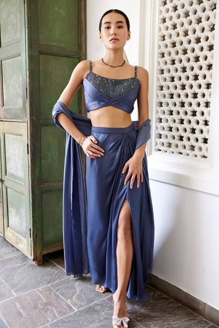 Buy Parshya Gray Viscose, Georgette, Satin Beads Grey Embroidered Blouse And Draped Skirt Set Online at Aza Fashions Buy_Parshya_Gray Viscose, Georgette, Satin Beads Grey Embroidered Blouse And Draped Skirt Set _Online_at_Aza_Fashions