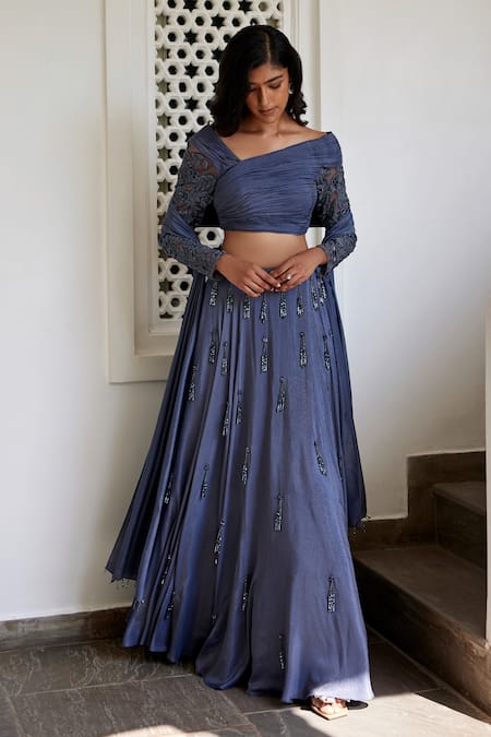 Parshya Embellished Blouse Flared Skirt Set 