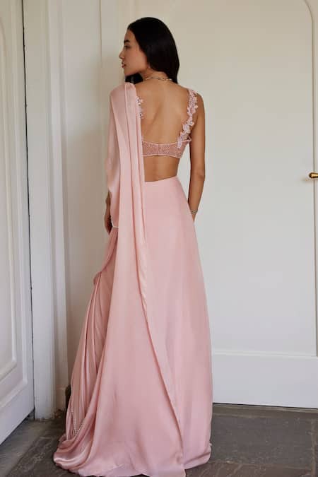 Parshya Moti Border Lehenga Saree With 3D Bloom Corset Blouse 