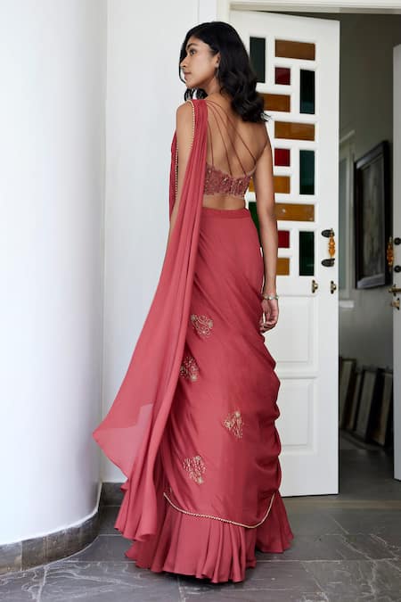 Parshya Bead Border Lehenga Saree With Embroidered Blouse 