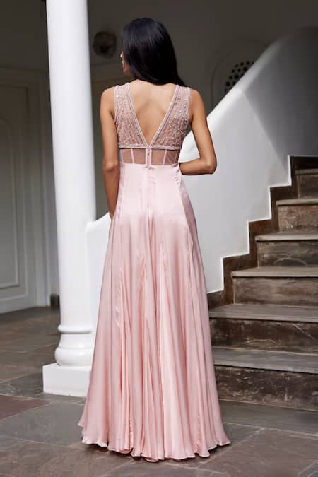 Parshya Embellished Corset Bodice Flared Gown 