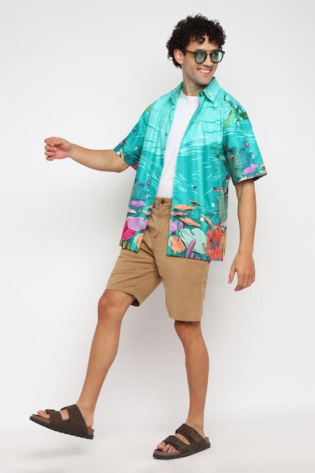 Loudless_Multi Color Cotton Embroidery Corel Reef Print Shirt_Online_at_Aza_Fashions