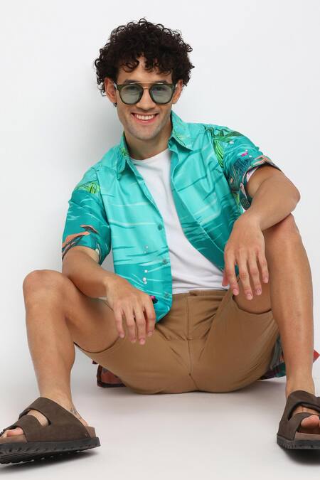 Buy_Loudless_Multi Color Cotton Embroidery Corel Reef Print Shirt_Online_at_Aza_Fashions