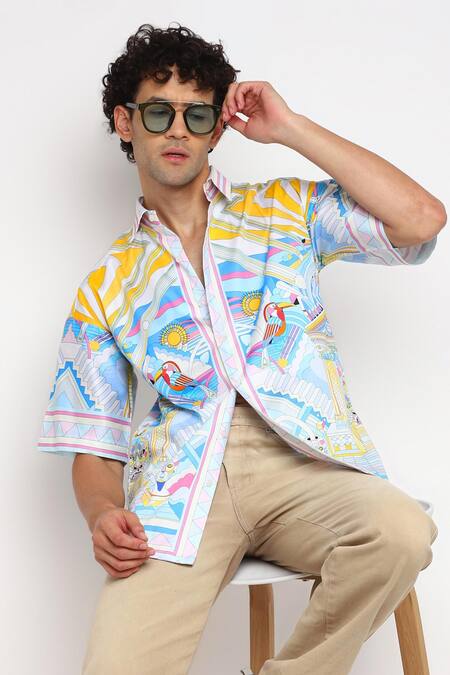 Loudless_Multi Color Cotton Illusion Print Shirt_Online_at_Aza_Fashions
