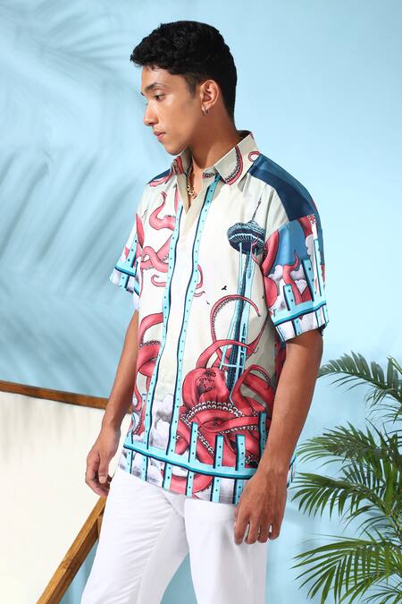 Loudless_Multi Color Cotton Kraken Print Shirt_Online_at_Aza_Fashions