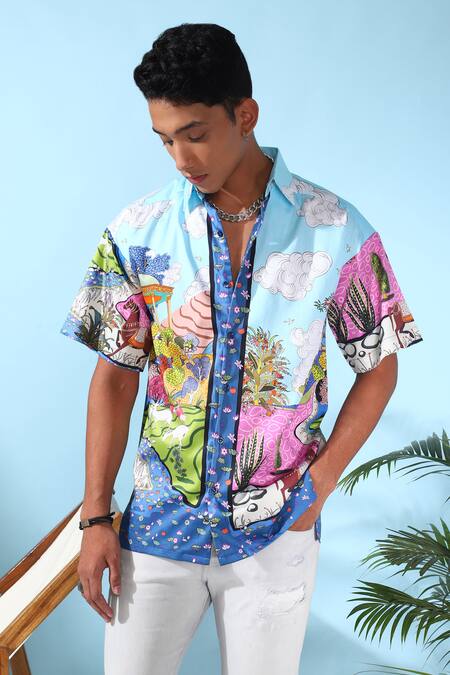 Loudless Multi Color Cotton Mughal Print Shirt Online at Aza Fashions Loudless_Multi Color Cotton Mughal Print Shirt_Online_at_Aza_Fashions