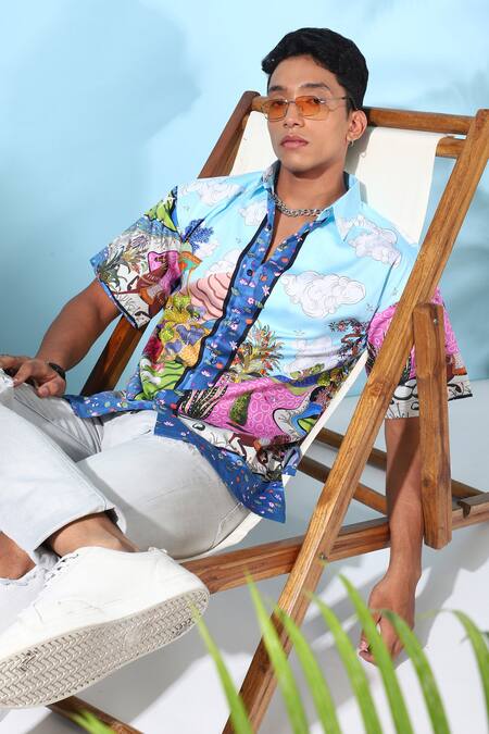 Shop Loudless Multi Color Cotton Mughal Print Shirt Online at Aza Fashions Shop_Loudless_Multi Color Cotton Mughal Print Shirt_Online_at_Aza_Fashions