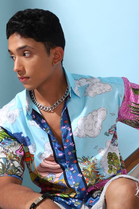 Loudless Multi Color Cotton Mughal Print Shirt at Aza Fashions Loudless_Multi Color Cotton Mughal Print Shirt_at_Aza_Fashions