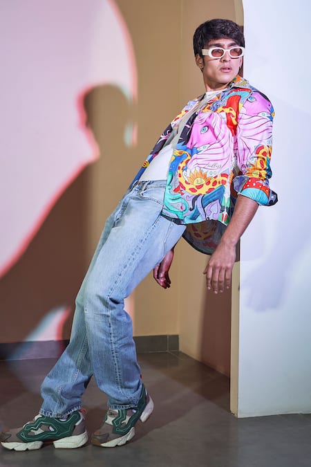 Loudless Multi Color Cotton Psychedelics Print Shirt Online at Aza Fashions Loudless_Multi Color Cotton Psychedelics Print Shirt_Online_at_Aza_Fashions