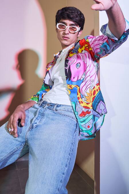 Loudless Multi Color Cotton Psychedelics Print Shirt at Aza Fashions Loudless_Multi Color Cotton Psychedelics Print Shirt_at_Aza_Fashions