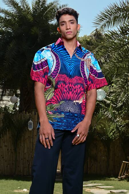 Buy_Loudless_Multi Color Cotton Embroidery Robtier Print Shirt_Online_at_Aza_Fashions