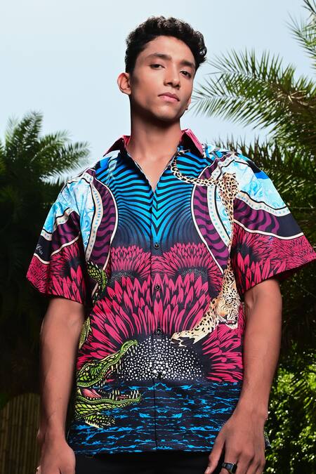 Shop_Loudless_Multi Color Cotton Embroidery Robtier Print Shirt_Online_at_Aza_Fashions