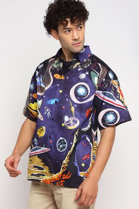 Loudless_Multi Color Cotton Space Print Shirt_Online_at_Aza_Fashions