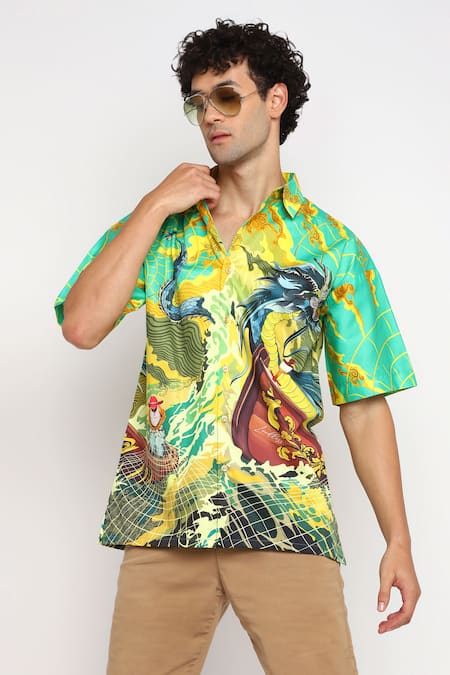 LoudLess Tales Of Dragen Print Cotton Shirt 