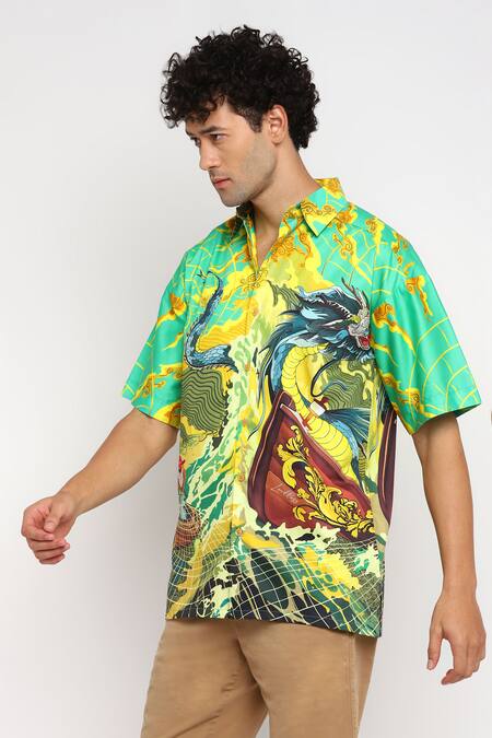 Loudless_Multi Color Cotton Tales Of Dragen Print Shirt_Online_at_Aza_Fashions