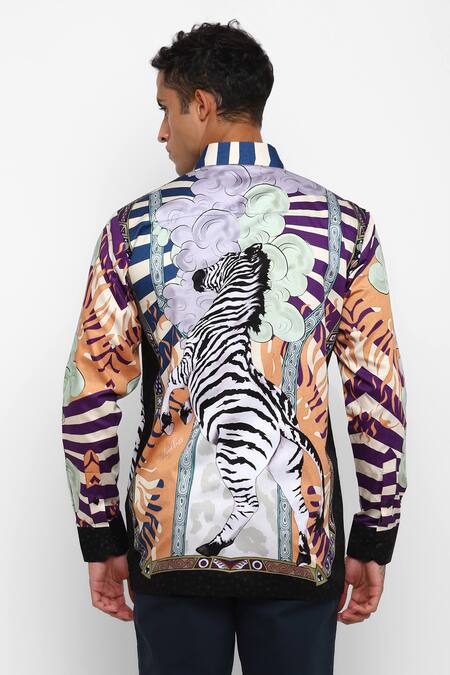 Shop Loudless Multi Color Cotton Zebra Print Shirt at Aza Fashions Shop_Loudless_Multi Color Cotton Zebra Print Shirt_at_Aza_Fashions