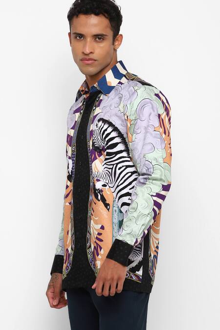 Loudless Multi Color Cotton Zebra Print Shirt Online at Aza Fashions Loudless_Multi Color Cotton Zebra Print Shirt_Online_at_Aza_Fashions