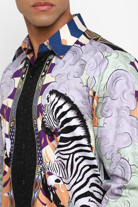 Shop Loudless Multi Color Cotton Zebra Print Shirt Online at Aza Fashions Shop_Loudless_Multi Color Cotton Zebra Print Shirt_Online_at_Aza_Fashions