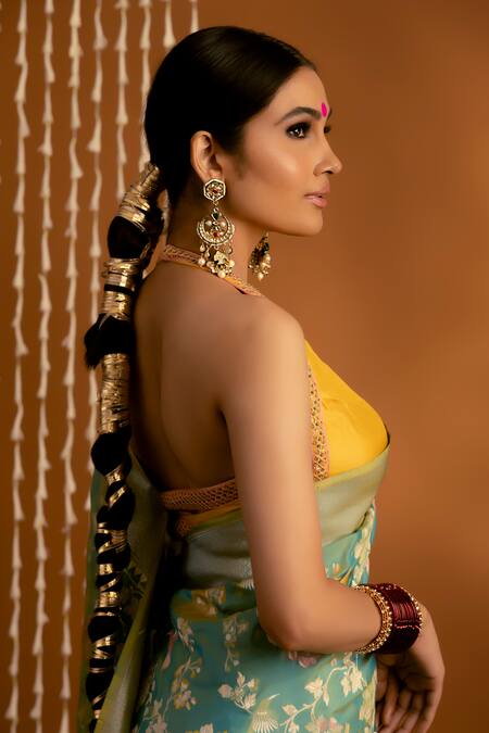 Shop Priyal Bhardwaj Green Brocade Embroidery Rose Pattern Banarasi Handwoven Saree Online at Aza Fashions Shop_Priyal Bhardwaj_Green Brocade Embroidery Rose Pattern Banarasi Handwoven Saree _Online_at_Aza_Fashions