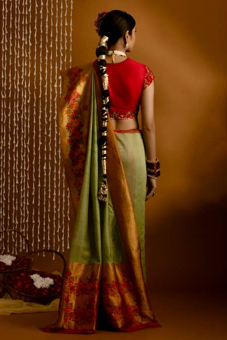 Priyal Bhardwaj Banarasi Handwoven Floral Bordered Saree 