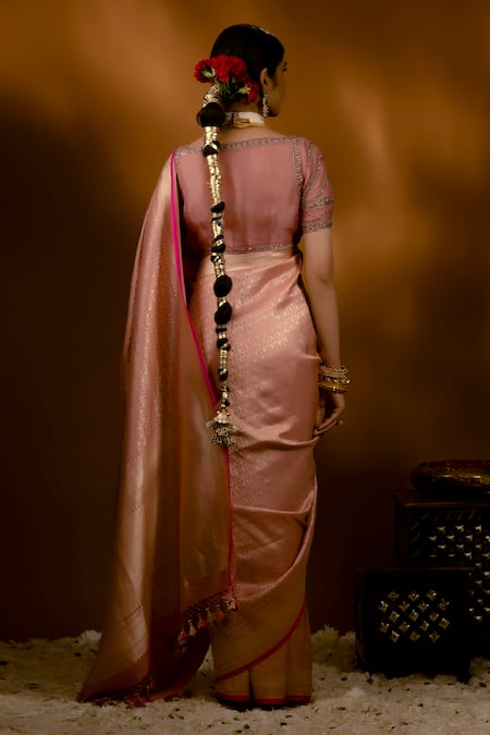 Priyal Bhardwaj Handwoven Chevron Pattern Banarasi Saree 