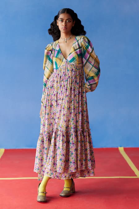 Uri by Mrunalini Rao Laurel Ditsy Bloom Print Tiered Maxi Dress 