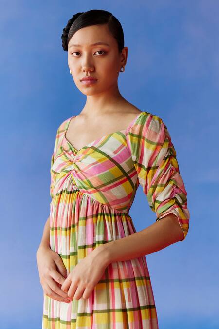 Buy Uri By Mrunalini Rao Multi Color Cotton Sweetheart Neck Barberry Tartan Checkered Midi Dress Online at Aza Fashions Buy_Uri By Mrunalini Rao_Multi Color Cotton Sweetheart Neck Barberry Tartan Checkered Midi Dress _Online_at_Aza_Fashions