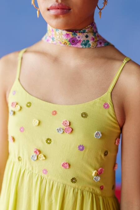 Buy Uri By Mrunalini Rao Yellow Cotton Embroidery Scoop Azalea 3d Crochet Floral Embellished Maxi Dress Online at Aza Fashions Buy_Uri By Mrunalini Rao_Yellow Cotton Embroidery Scoop Azalea 3d Crochet Floral Embellished Maxi Dress _Online_at_Aza_Fashions