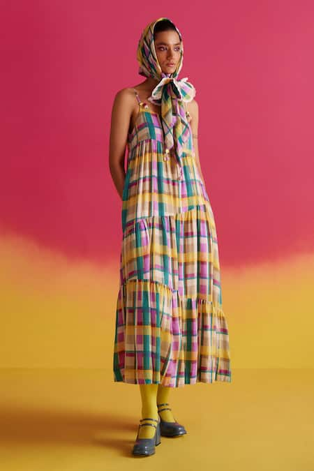 Uri by Mrunalini Rao Azalea Dupplin Checkered Tiered Maxi Dress 