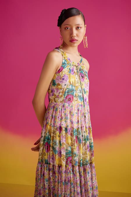 Buy Uri By Mrunalini Rao Blue Cotton Keyhole Neck Camelia Tiered Maxi Dress Online at Aza Fashions Buy_Uri By Mrunalini Rao_Blue Cotton Keyhole Neck Camelia Tiered Maxi Dress _Online_at_Aza_Fashions