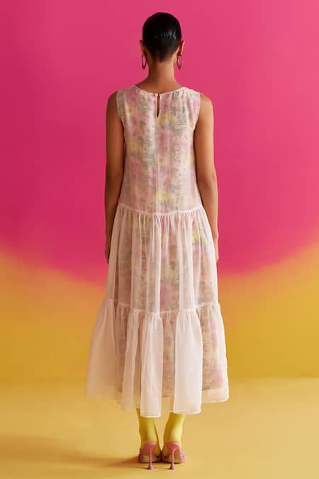 Shop Uri By Mrunalini Rao White Cotton Embroidery Round Neck Vanilla Midi Dress at Aza Fashions Shop_Uri By Mrunalini Rao_White Cotton Embroidery Round Neck Vanilla Midi Dress _at_Aza_Fashions