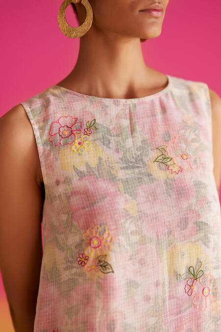 Uri By Mrunalini Rao White Cotton Embroidery Round Neck Vanilla Midi Dress Online at Aza Fashions Uri By Mrunalini Rao_White Cotton Embroidery Round Neck Vanilla Midi Dress _Online_at_Aza_Fashions