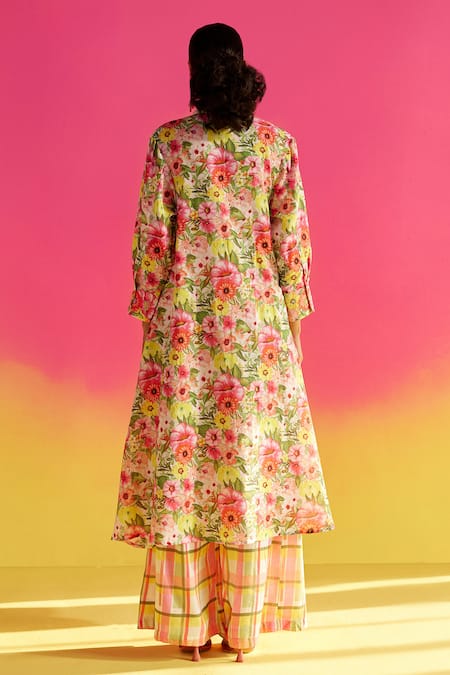 Uri By Mrunalini Rao Orchid Printed Yoke Embroidered Kurta Pant Set 