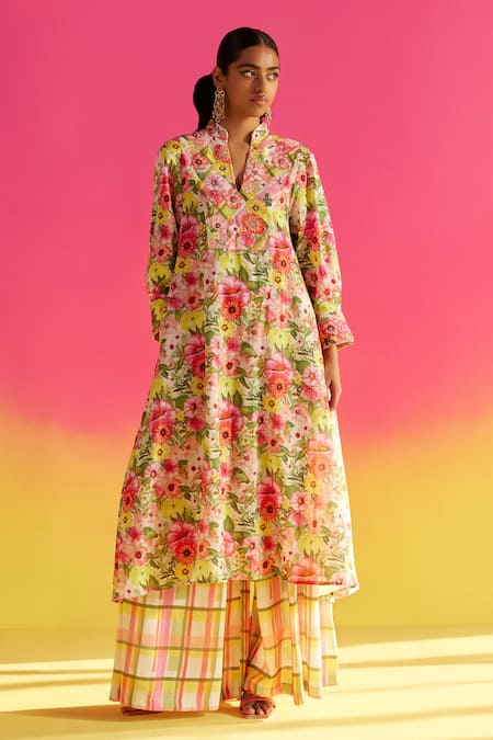 Buy Uri By Mrunalini Rao Multi Color Organic Fabric Orchid Yoke Embroidered Kurta Pant Set Online at Aza Fashions Buy_Uri By Mrunalini Rao_Multi Color Organic Fabric Orchid Yoke Embroidered Kurta Pant Set _Online_at_Aza_Fashions